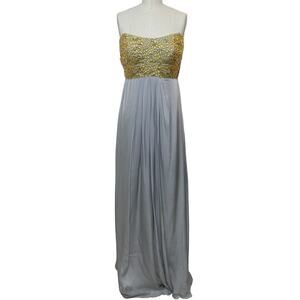 NWT Theia Couture Gold & Gray Silk Formal Strapless Dress Beaded Size 4 $995